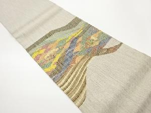 紙布紐通し金通し青海波に花模様織出し袋帯